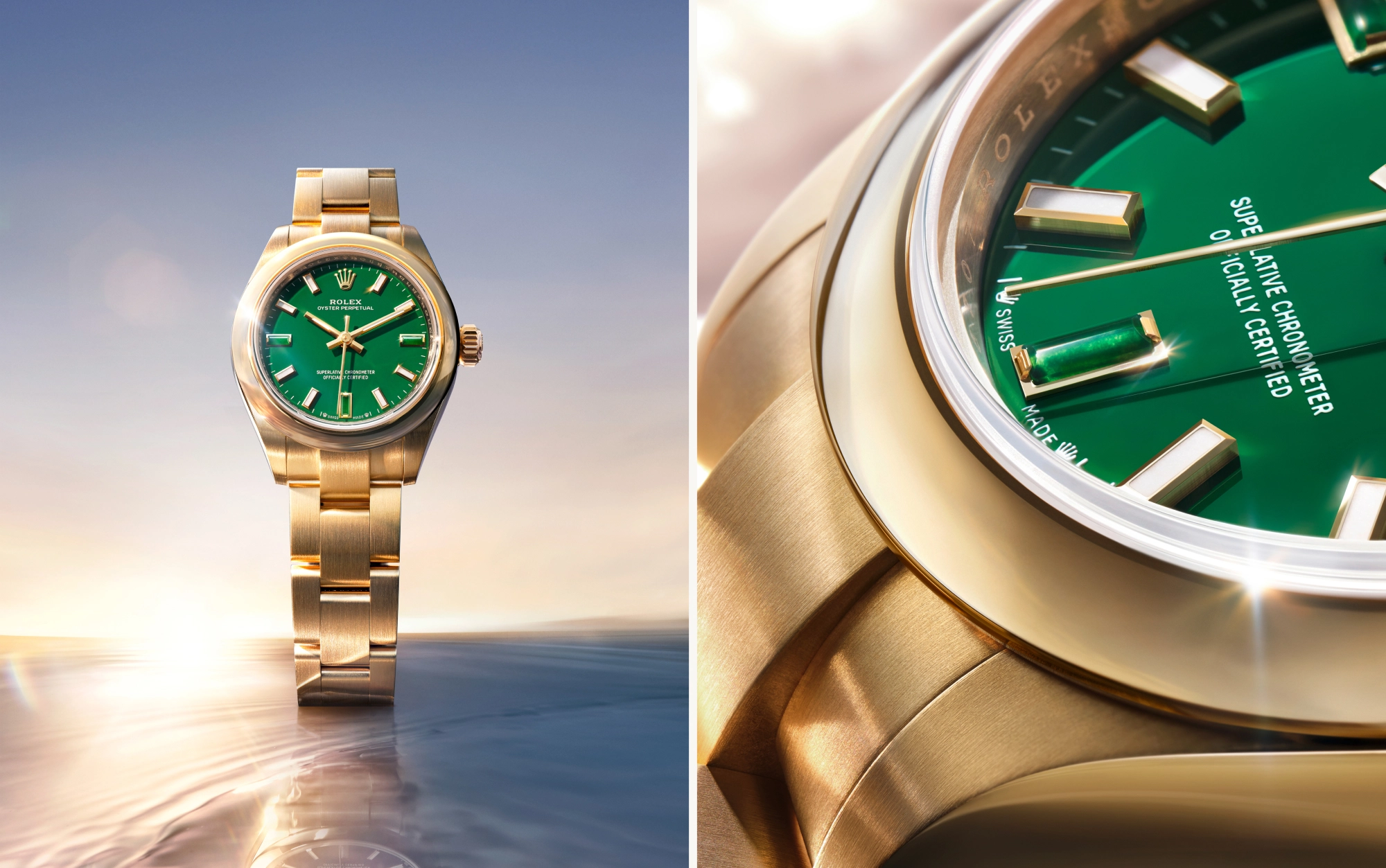 Oyster Perpetual 28 díptico esfera green stone